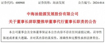 ​中海油能源发展股份有限公司董事长朱磊辞职
