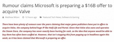 ​G胖：我要免费了？传微软想以160亿美元收购V社及Steam…